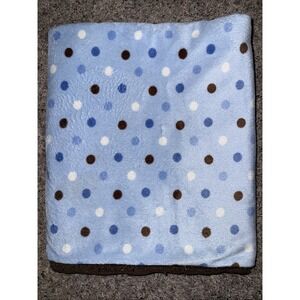 Just Born Brown Blue Tan Polka Dot Circle Baby Boy Blanket Sherpa Soft‎ 30x40"